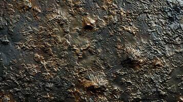 This closeup image captures the rough and weathered texture of an embossed metal surface. The once smooth surface is now worn and pitted adding character and history to the metal photo