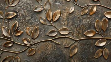 The fourth image showcases a more organic embossed metal texture featuring a pattern of interlocking vines and leaves. The intricate details of each leaf and vine create a sense o photo