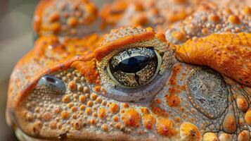 The toads skin covered in bly like bumps creating a rough and uneven surface photo