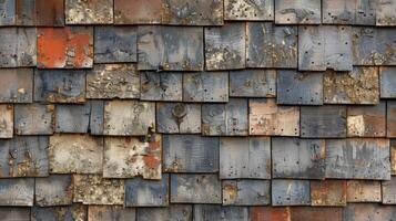 From a close distance the weathered shingles appear as a mosaic with each piece fitting together to create a larger weathered canvas photo