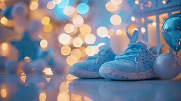 Defocused banner with the babys name hinting at the upcoming arrival photo