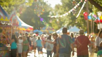 Unfocused scene of a lively atmosphere at a community fair filled with laughter and chatter photo
