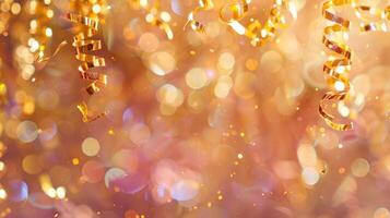 Golden streamers and confetti in a blur a hint of the fun and excitement of the party photo