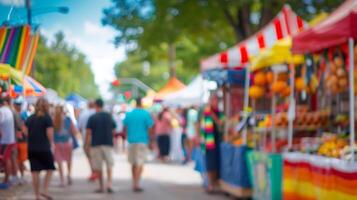 Fuzzy image of a lively cultural event with food stands craft vendors and artistic displays photo