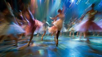 An ethereal blur of movement and color creates a sense of magic and wonder in the ballet theater photo