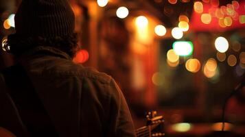 Soft edges and outoffocus details create an air of mystery and anticipation at this open mic night photo