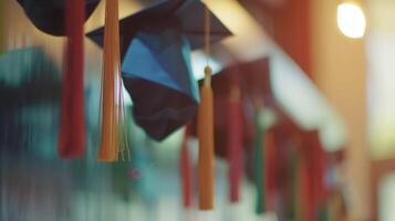 Defocused graduation banner hanging on the wal photo