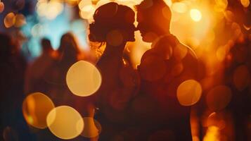 Blurry silhouette of guests dancing in the backgroun photo