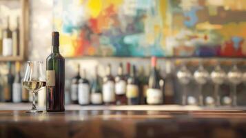 The wine bar fades into the blurred background of the painting studio photo