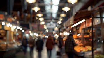 The hustle and bustle of an indoor market captured in a defocused snapshot photo