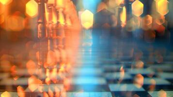 Blurry chessboards lined up in a row creating an abstract pattern photo