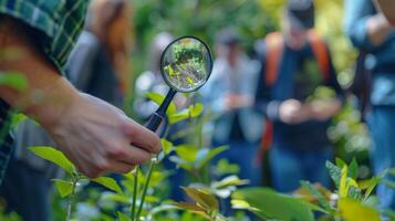 Indistinct participants scouring the area for hidden objects photo