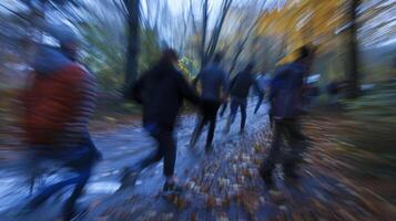 Blurred paths as scavengers dash to find the next clue photo