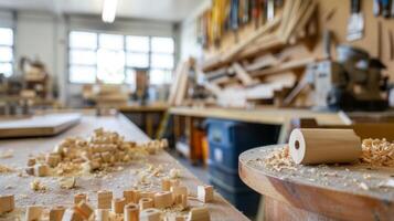 Indistinct objects taking form in a woodworking clas photo