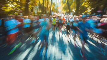 A softfocus view of runners and crowds creating a flurry of movement and excitement photo