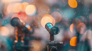 Hazy figures peering through outoffocus telescopes photo