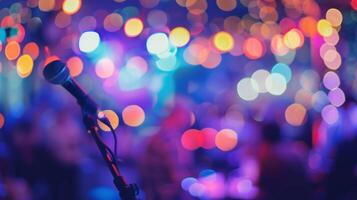 Defocused image of a bustling performance stage with a blend of music and voices photo