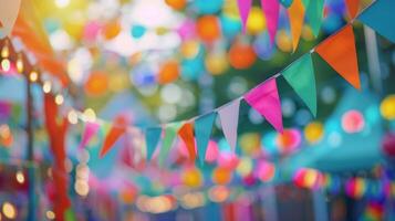 Soft focus on fluttering flags and bunting adding to the festive ambiance of the fair photo