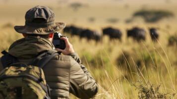 Blurry snapshot of a bustling landscape filled with eager photographers attempting to capture the majesty of wildlife photo