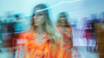 As the models make their way down the runway their delicate features blur into a dreamy haze photo