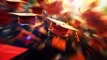 Graduation caps and gowns creating an abstract blur of school pride and accomplishment photo
