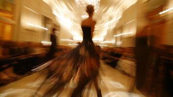 The fashion show unfolds in a swirl of movement and blurred elegance leaving an impression of glamour and sophistication photo