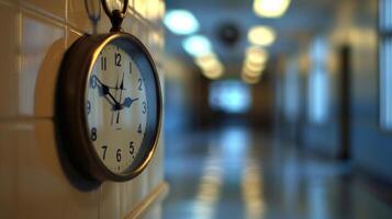 Outoffocus classroom clock ticking away the tim photo