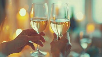 Defocused hands clinking glasses toasting to the bond of and shared memories photo
