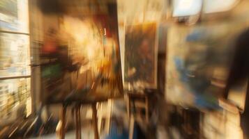 Blurry glimpses of art pieces in progress hinting at the final result photo