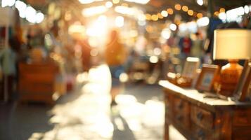 Dappled sunlight and gentle blurriness adding to the charming atmosphere of the indoor flea market photo