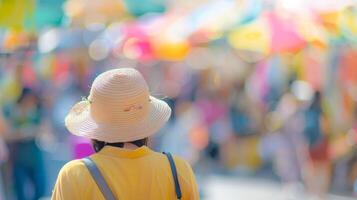 Faint shapes and colors creating a lively scene at the bustling flea market photo
