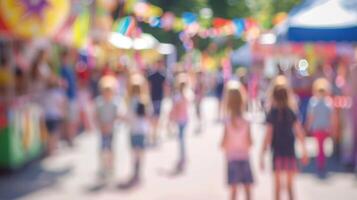 A hazy snapshot of the lively atmosphere at the school fair filled with laughter and chatter photo