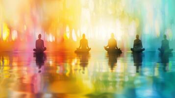 A gentle blur of colors as a group meditates merging with the peaceful scenery photo