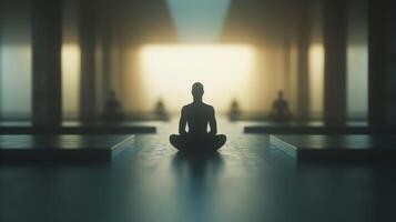 A defocused meditation space with only the faint outline of bodies visible photo