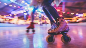 A blur of laughter and music in the background of a roller skating rink photo