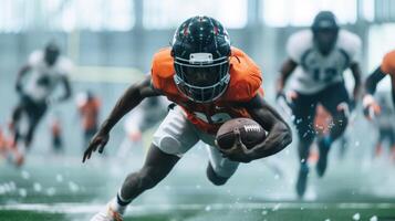 Defocused players diving and sliding in an intense scrimmage during practice photo