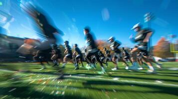 A distorted view of players stretching and warming up before a practice session photo