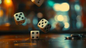 Blurry dice being rolled across the table photo