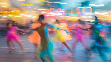 Defocused dancers creating a mesmerizing display in an outdoor setting photo