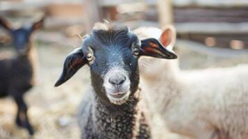 Defocused picture of fuzzy friends peacefully coexisting at an openair petting zoo photo