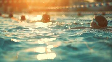 Faint outlines of swimmers practicing their strokes in the water photo