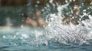 Hazy shapes playing and splashing in the shallow end of the pool photo