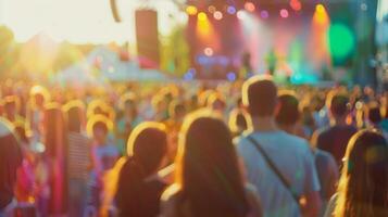 Hazy image of a diverse crowd gathered around a stage immersed in the energy of an outdoor cultural dance event photo