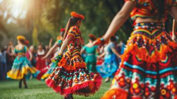 Hazy view of intertwining cultures and rich traditions on display in a vibrant outdoor dance event photo
