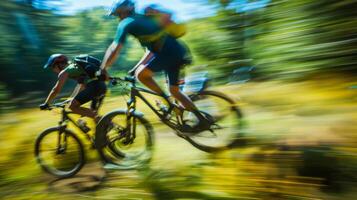 The thrill of the adventure race captured in a defocused snapshot of speed and determination photo