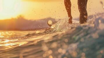 Defocused view of thrashing waves a backdrop for the surfers fierce rivalry photo