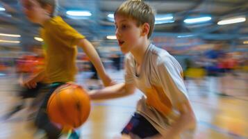 Soft focus on the intense expressions of players as they compete in the indoor game photo