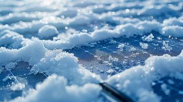The intricate web of snowcovered solar panels seamlessly blends in with the snowy surroundings providing a harmonious balance between nature and technology photo