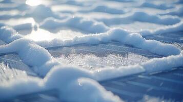 The snowy ground creates a soft cushion for the solar panels allowing them to continue functioning efficiently and quietly producing clean energy photo