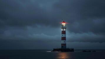 Even on a cloudy day the solar powered lighthouse continues to shine through the darkness using stored energy to keep its light burning bright photo